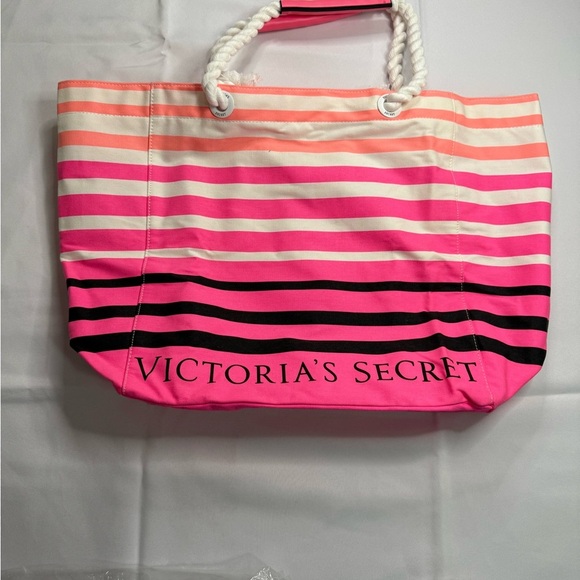 Victoria's Secret Pink and Black Striped Tote - Picture 1 of 5